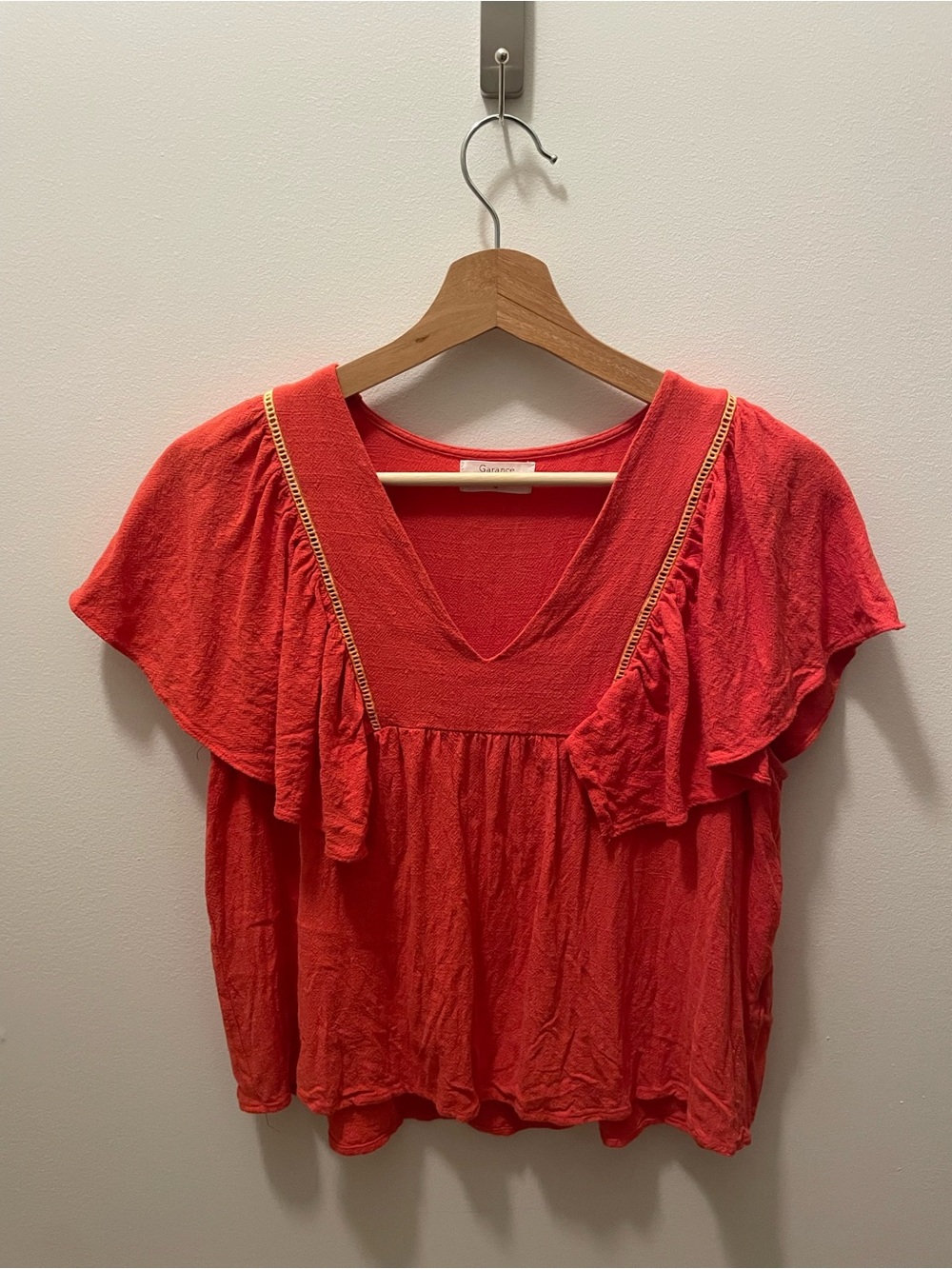 Garance Paris Women's Coral V-Neck Flutter Sleeve Top